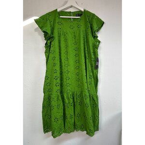 New York & Company Womens Green Ruffle-Sleeve Eyelet Shift Dress XXL Lined New